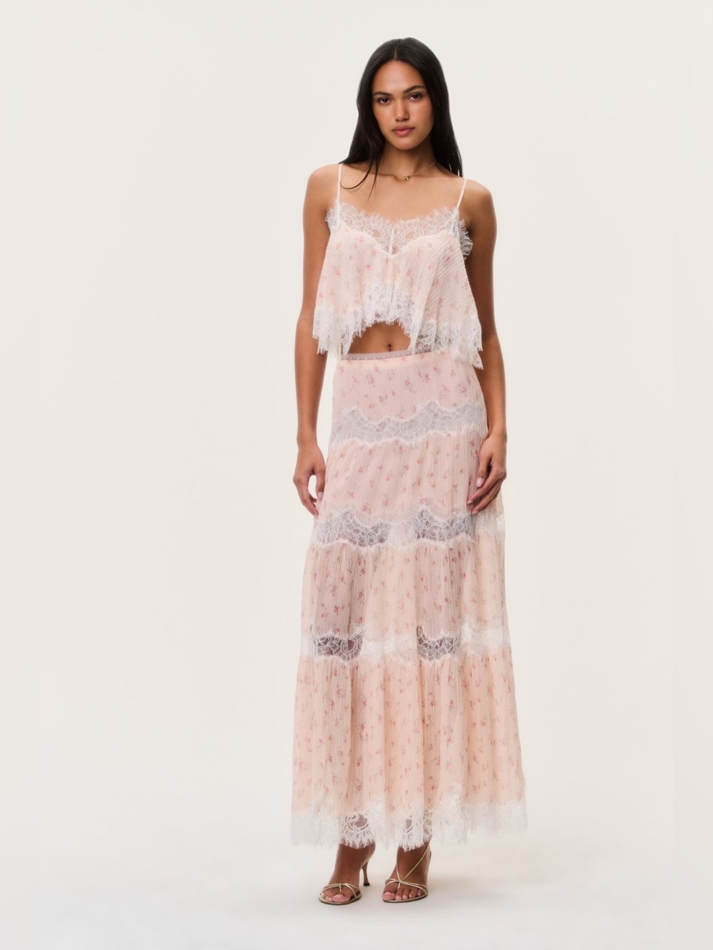 NWT LoveShackFancy Everhart Cotton-Silk Lace Maxi Skirt In Sweet Nectar.